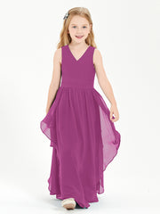 Boho Sleeveless Chiffon Junior Bridesmaid Dresses V-neck Orchid