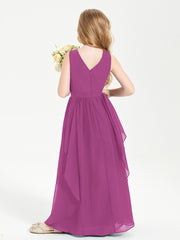Boho Sleeveless Chiffon Junior Bridesmaid Dresses V-neck Orchid