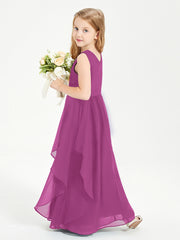 Boho Sleeveless Chiffon Junior Bridesmaid Dresses V-neck Orchid