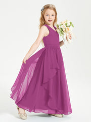 Boho Sleeveless Chiffon Junior Bridesmaid Dresses V-neck Orchid