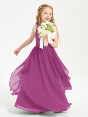 Boho Sleeveless Chiffon Junior Bridesmaid Dresses V-neck Orchid