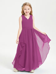 Boho Sleeveless Chiffon Junior Bridesmaid Dresses V-neck Orchid