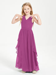 Boho Sleeveless Chiffon Junior Bridesmaid Dresses V-neck Orchid