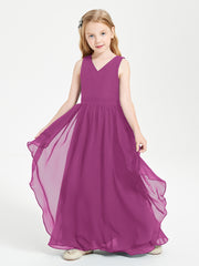 Boho Sleeveless Chiffon Junior Bridesmaid Dresses V-neck Orchid