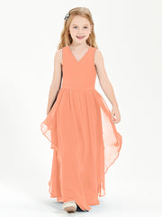Boho Sleeveless Chiffon Junior Bridesmaid Dresses V-neck Papaya