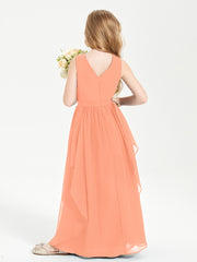 Boho Sleeveless Chiffon Junior Bridesmaid Dresses V-neck Papaya