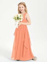 Boho Sleeveless Chiffon Junior Bridesmaid Dresses V-neck Papaya
