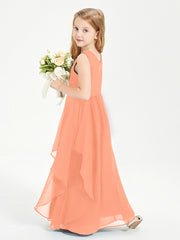 Boho Sleeveless Chiffon Junior Bridesmaid Dresses V-neck Papaya