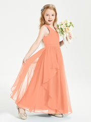 Boho Sleeveless Chiffon Junior Bridesmaid Dresses V-neck Papaya