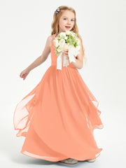 Boho Sleeveless Chiffon Junior Bridesmaid Dresses V-neck Papaya