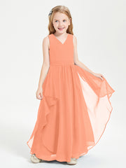Boho Sleeveless Chiffon Junior Bridesmaid Dresses V-neck Papaya