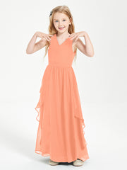 Boho Sleeveless Chiffon Junior Bridesmaid Dresses V-neck Papaya
