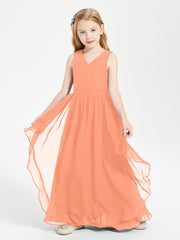 Boho Sleeveless Chiffon Junior Bridesmaid Dresses V-neck Papaya