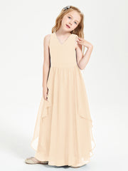 Boho Sleeveless Chiffon Junior Bridesmaid Dresses V-neck Peach
