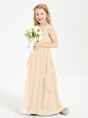 Boho Sleeveless Chiffon Junior Bridesmaid Dresses V-neck Peach