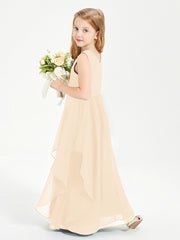 Boho Sleeveless Chiffon Junior Bridesmaid Dresses V-neck Peach