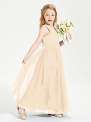 Boho Sleeveless Chiffon Junior Bridesmaid Dresses V-neck Peach