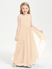 Boho Sleeveless Chiffon Junior Bridesmaid Dresses V-neck Peach