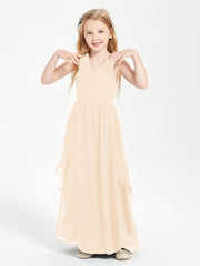 Boho Sleeveless Chiffon Junior Bridesmaid Dresses V-neck Peach