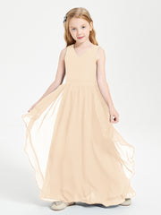 Boho Sleeveless Chiffon Junior Bridesmaid Dresses V-neck Peach