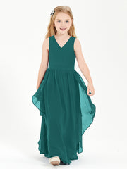 Boho Sleeveless Chiffon Junior Bridesmaid Dresses V-neck Peacock