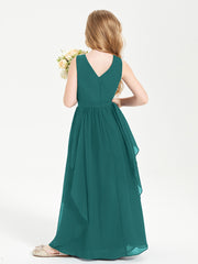 Boho Sleeveless Chiffon Junior Bridesmaid Dresses V-neck Peacock