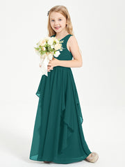 Boho Sleeveless Chiffon Junior Bridesmaid Dresses V-neck Peacock