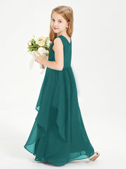 Boho Sleeveless Chiffon Junior Bridesmaid Dresses V-neck Peacock