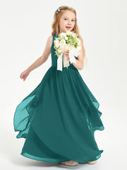 Boho Sleeveless Chiffon Junior Bridesmaid Dresses V-neck Peacock
