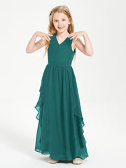 Boho Sleeveless Chiffon Junior Bridesmaid Dresses V-neck Peacock