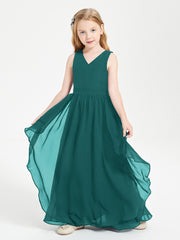 Boho Sleeveless Chiffon Junior Bridesmaid Dresses V-neck Peacock