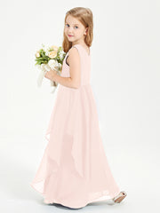 Boho Sleeveless Chiffon Junior Bridesmaid Dresses V-neck Pearl Pink