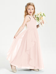 Boho Sleeveless Chiffon Junior Bridesmaid Dresses V-neck Pearl Pink