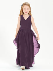 Boho Sleeveless Chiffon Junior Bridesmaid Dresses V-neck Plum