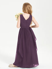 Boho Sleeveless Chiffon Junior Bridesmaid Dresses V-neck Plum