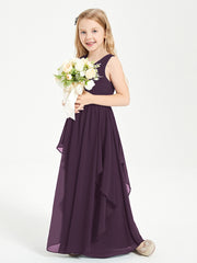 Boho Sleeveless Chiffon Junior Bridesmaid Dresses V-neck Plum