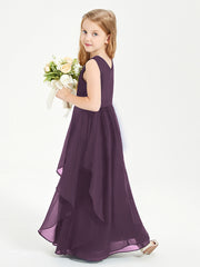 Boho Sleeveless Chiffon Junior Bridesmaid Dresses V-neck Plum