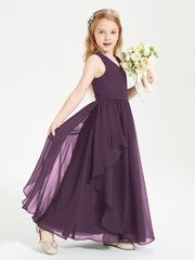 Boho Sleeveless Chiffon Junior Bridesmaid Dresses V-neck Plum