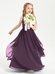 Boho Sleeveless Chiffon Junior Bridesmaid Dresses V-neck Plum