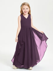 Boho Sleeveless Chiffon Junior Bridesmaid Dresses V-neck Plum