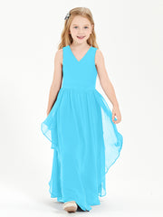 Boho Sleeveless Chiffon Junior Bridesmaid Dresses V-neck Pool