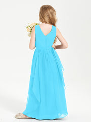 Boho Sleeveless Chiffon Junior Bridesmaid Dresses V-neck Pool