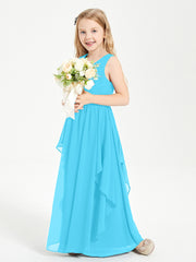 Boho Sleeveless Chiffon Junior Bridesmaid Dresses V-neck Pool