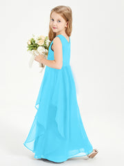 Boho Sleeveless Chiffon Junior Bridesmaid Dresses V-neck Pool