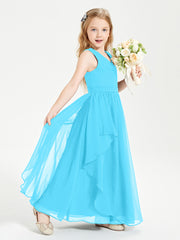 Boho Sleeveless Chiffon Junior Bridesmaid Dresses V-neck Pool