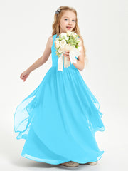 Boho Sleeveless Chiffon Junior Bridesmaid Dresses V-neck Pool