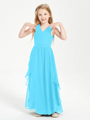 Boho Sleeveless Chiffon Junior Bridesmaid Dresses V-neck Pool