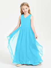 Boho Sleeveless Chiffon Junior Bridesmaid Dresses V-neck Pool