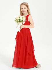 Boho Sleeveless Chiffon Junior Bridesmaid Dresses V-neck Red