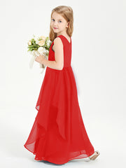 Boho Sleeveless Chiffon Junior Bridesmaid Dresses V-neck Red